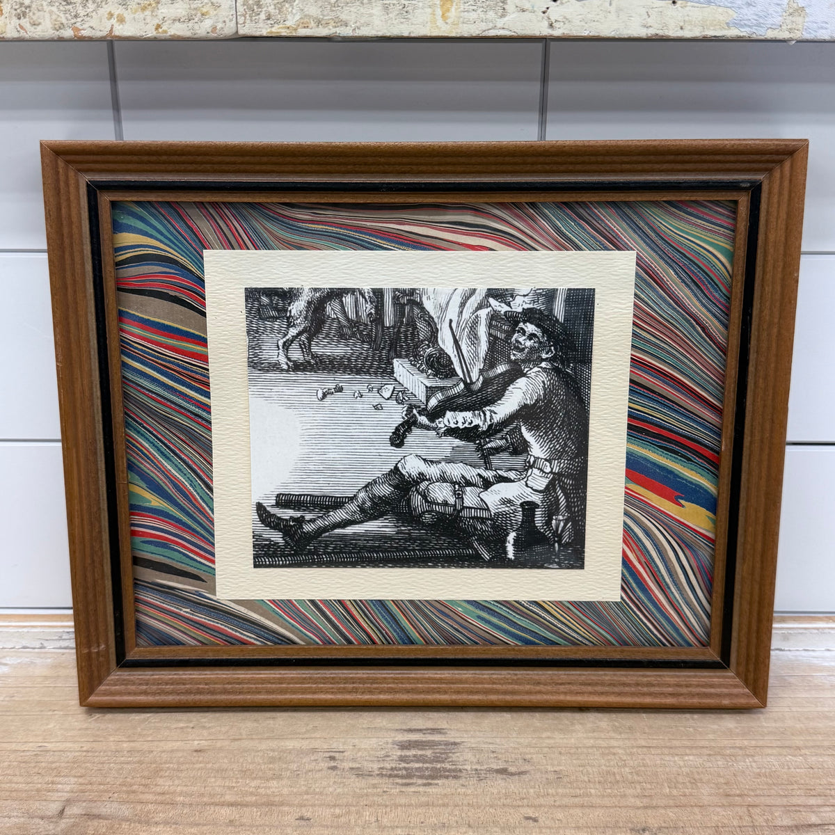 Tavern Fiddler Print with Marbled Paper Mat