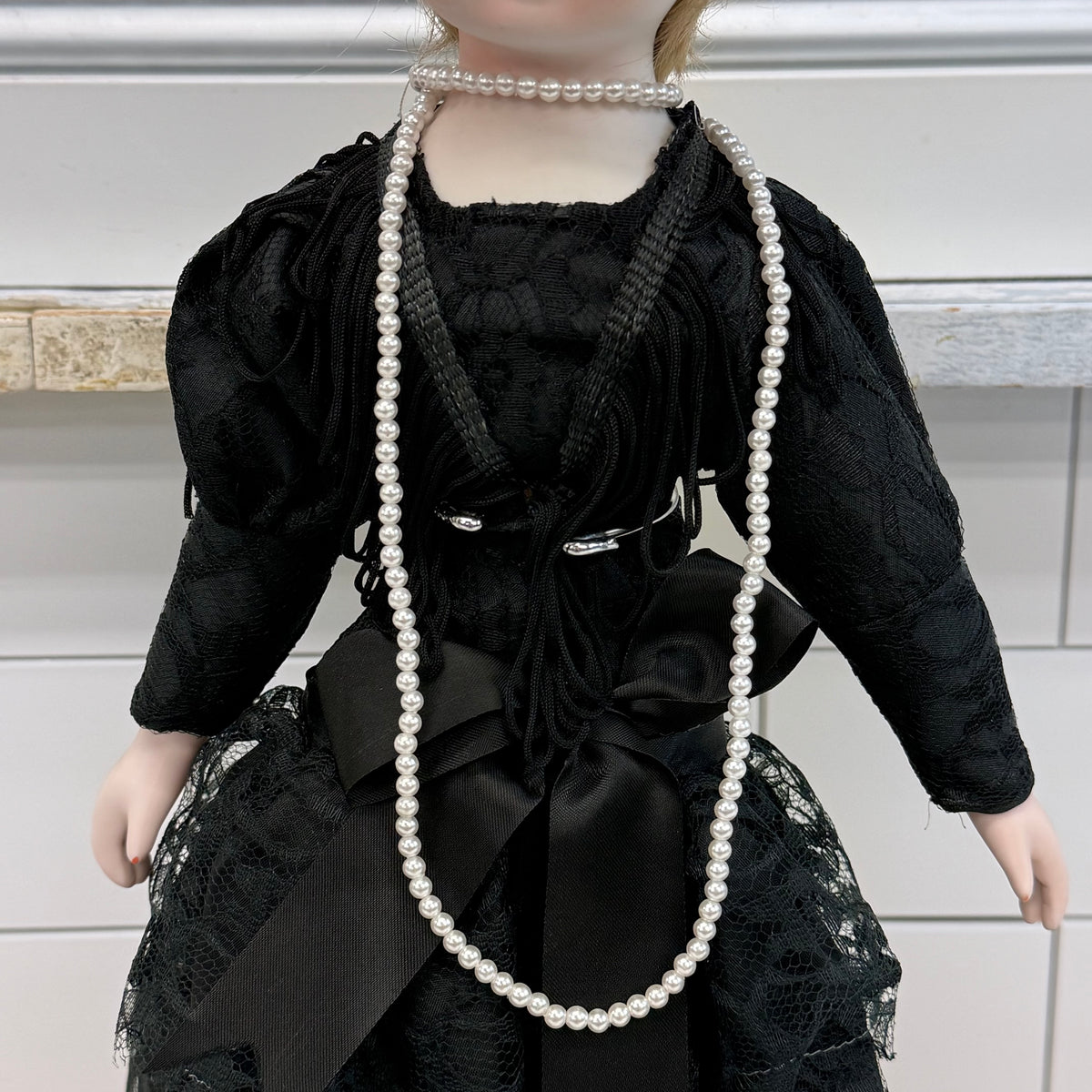 Porcelain Flapper Lady Doll Black Lace Dress
