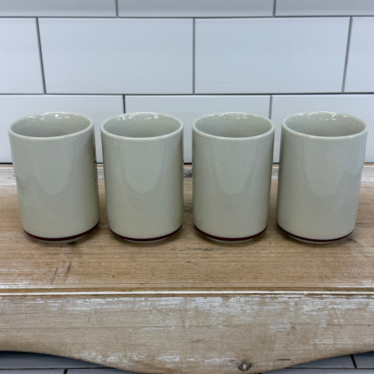 Vintage Kutani Japan Peacock Floral Porcelain Cups Set of 4