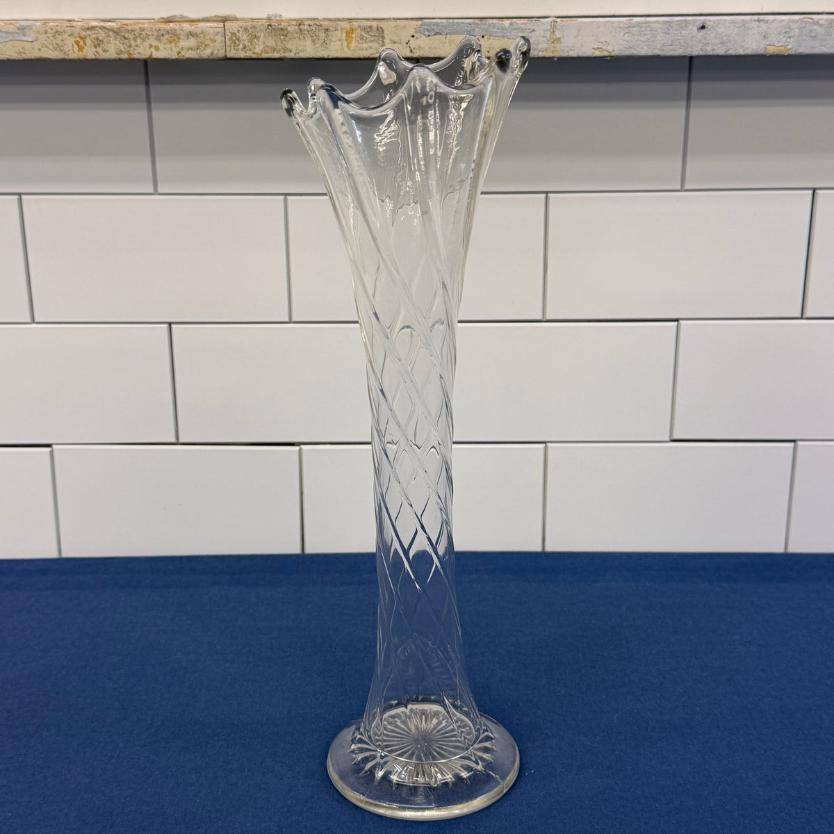 Clear Glass Swung Vase Diamond Pattern