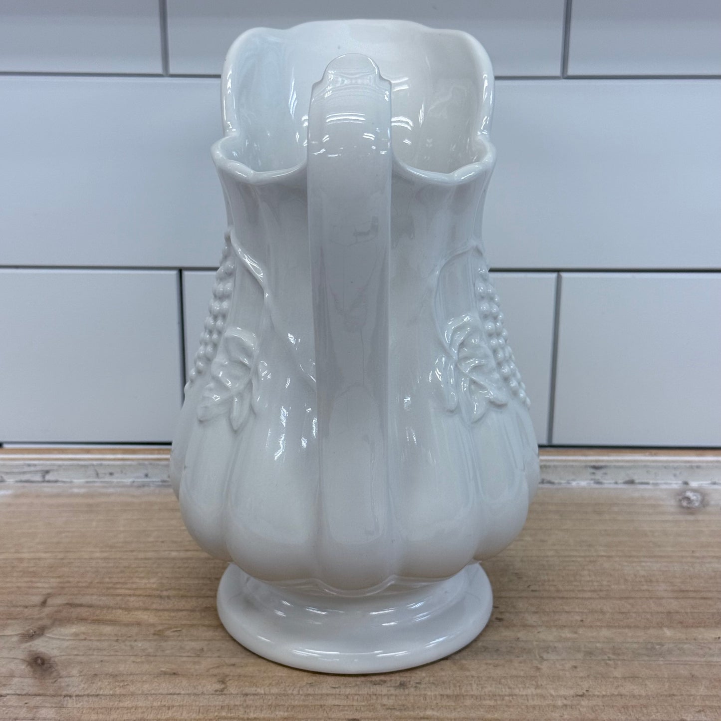 Red Cliff Embossed Grape Ironstone Pitcher White Harvest Vase