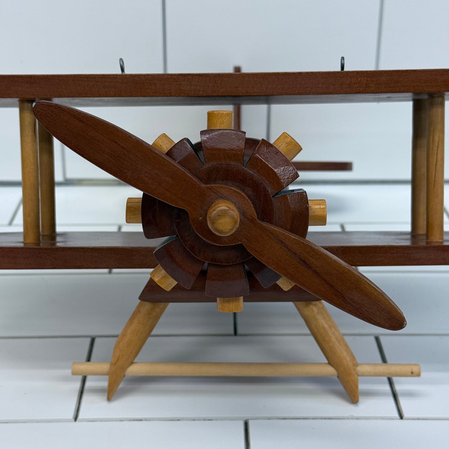 Vintage Wooden Bi-Plane Hanging Sculpture
