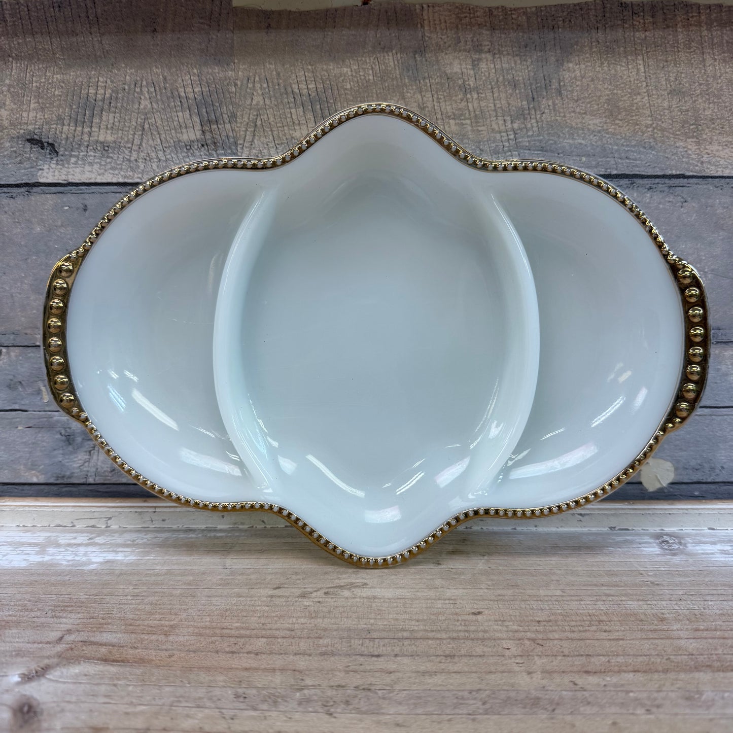 Fire King Gilded Milk Glass Divided Serving Tray