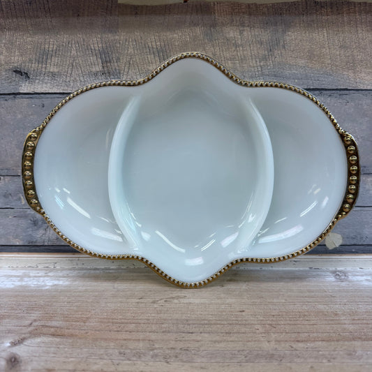 Fire King Gilded Milk Glass Divided Serving Tray