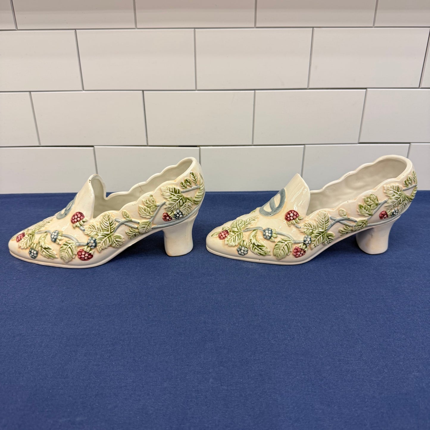 W.C.L. China High Heeled Shoe Planters, Ceramic Set of 2