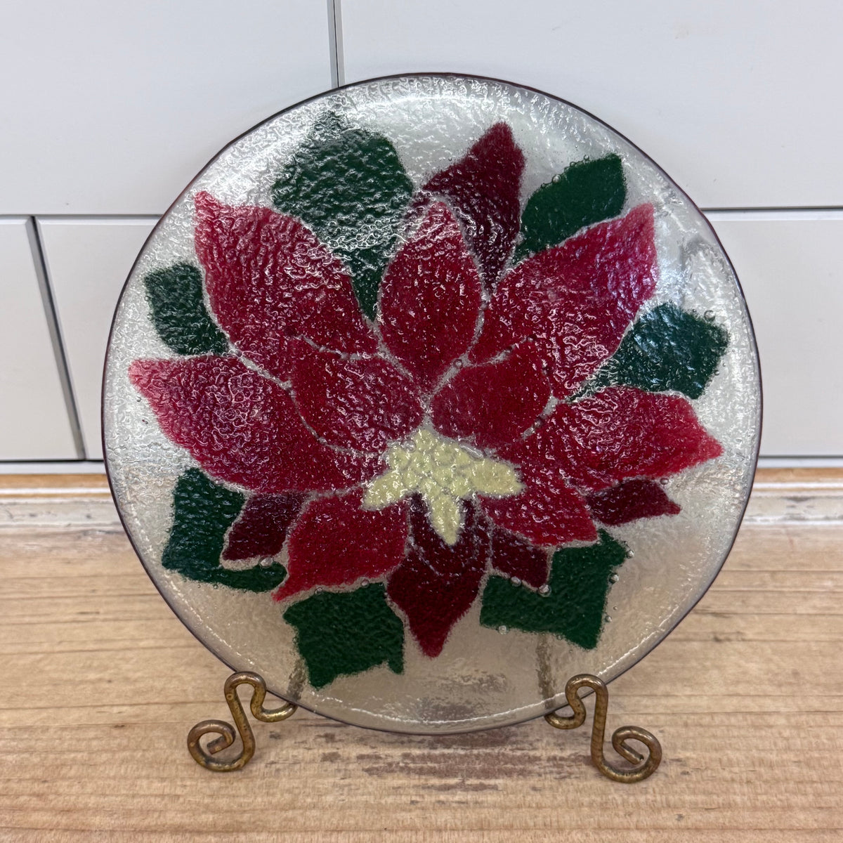 Peggy Karr Poinsettia Fused Glass Christmas Plate