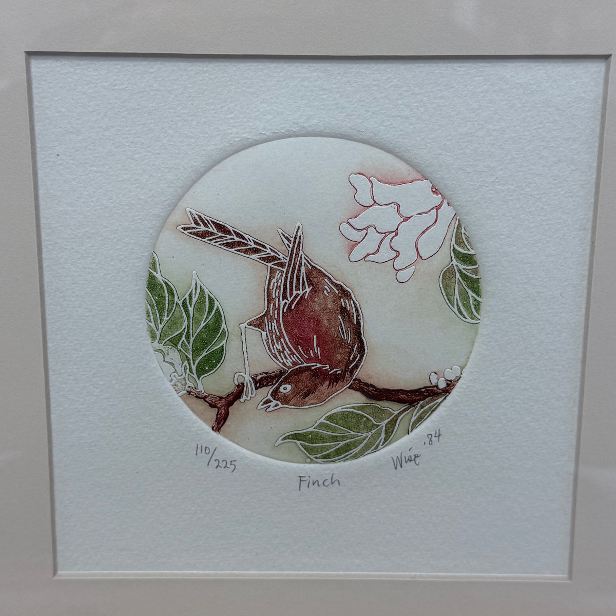 Finch Bird Etching Signed Limited Edition 110/225 Vintage 1984