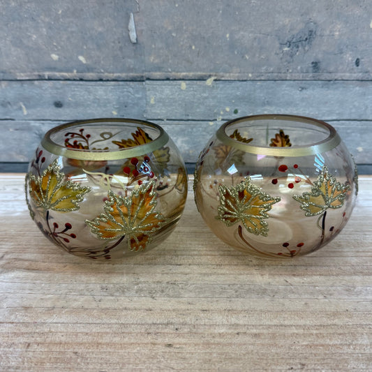 Autumn Leaves Glass Votive Holders, Set of 2