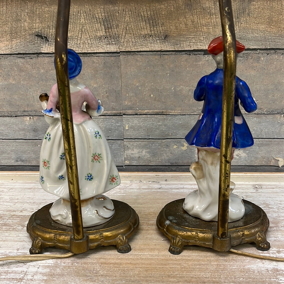 Vintage Porcelain Figurine Table Lamps, Set of 2