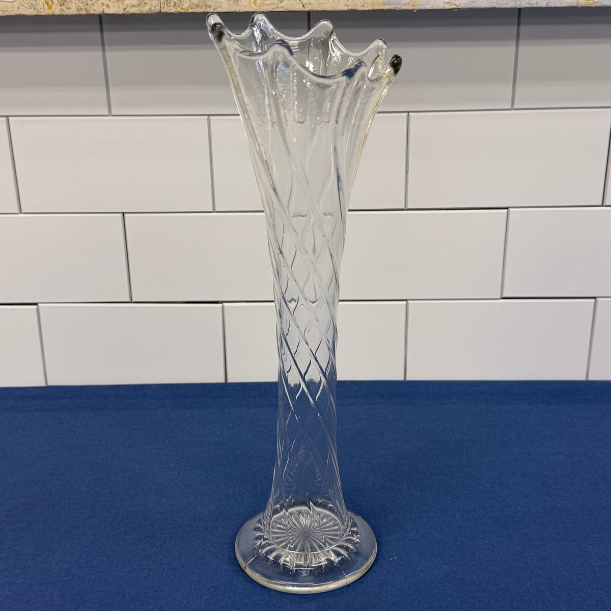 Clear Glass Swung Vase Diamond Pattern