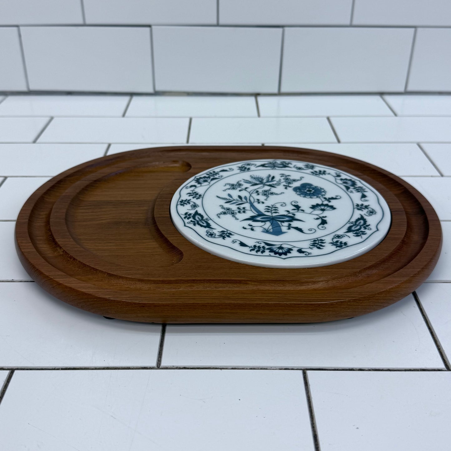 Dolphin Teakwood Blue Danube Cheese Serving Tray w Box