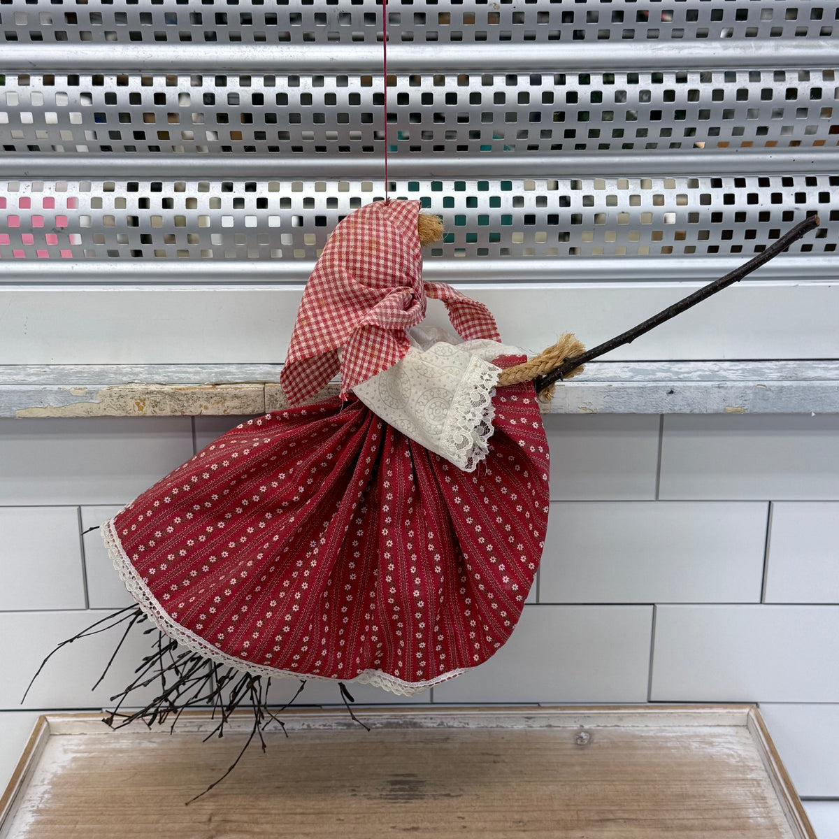 Flying Pig Witch on Broom Folk Art Halloween Decor