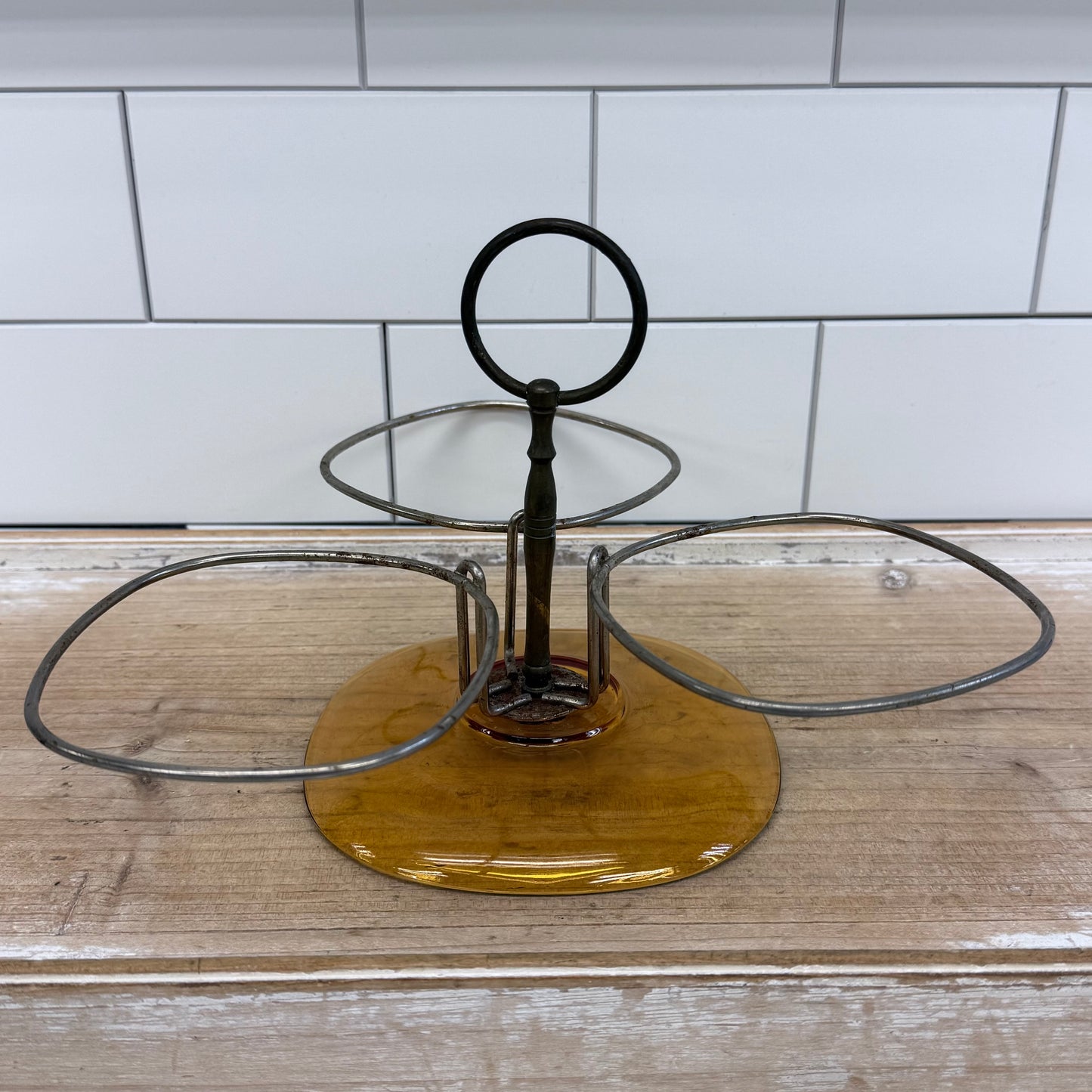 Anchor Hocking & Vereco France Amber Glass Serving Bowls with Stands, Lot of 2