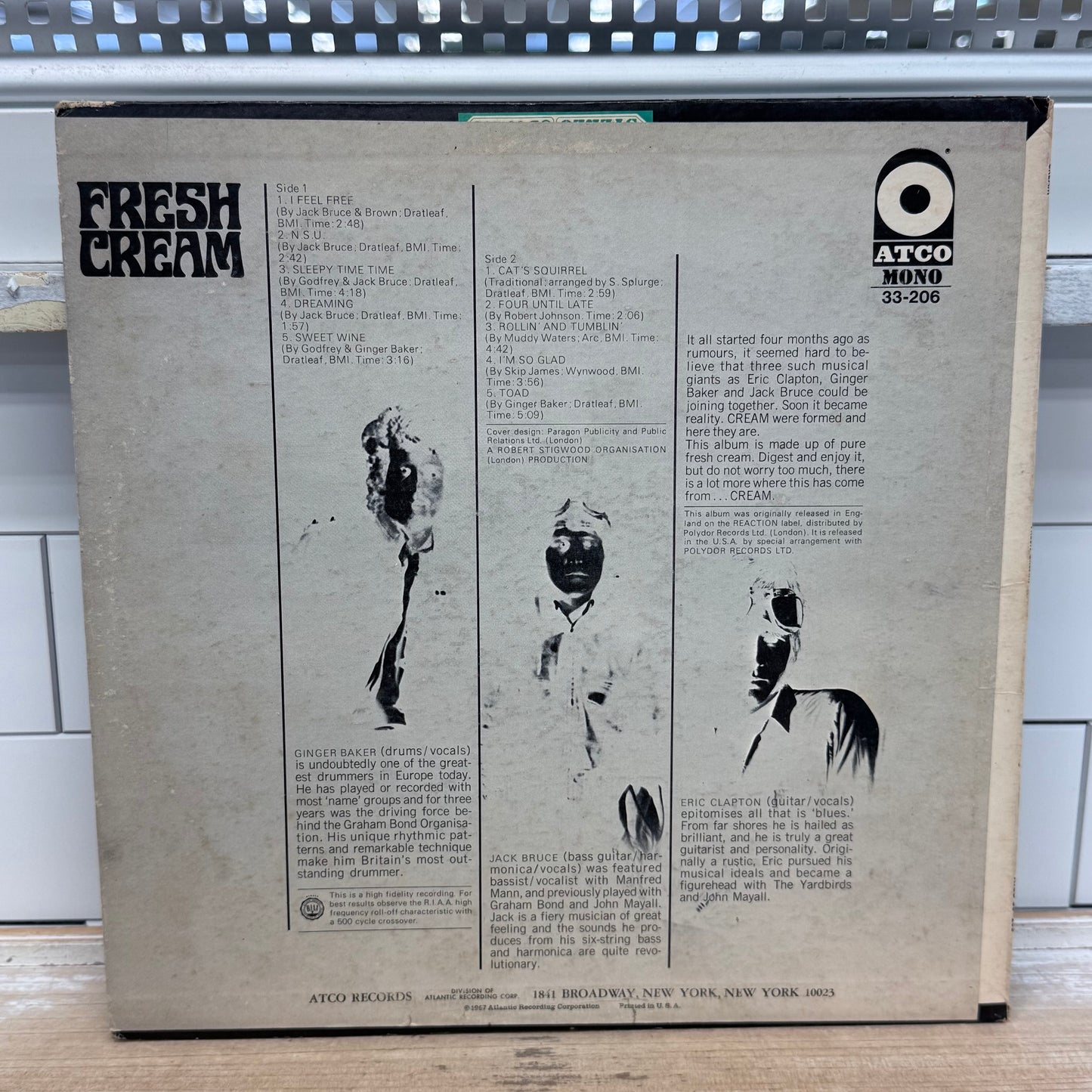 Cream Fresh Cream Vinyl Record LP 1966 #33-206