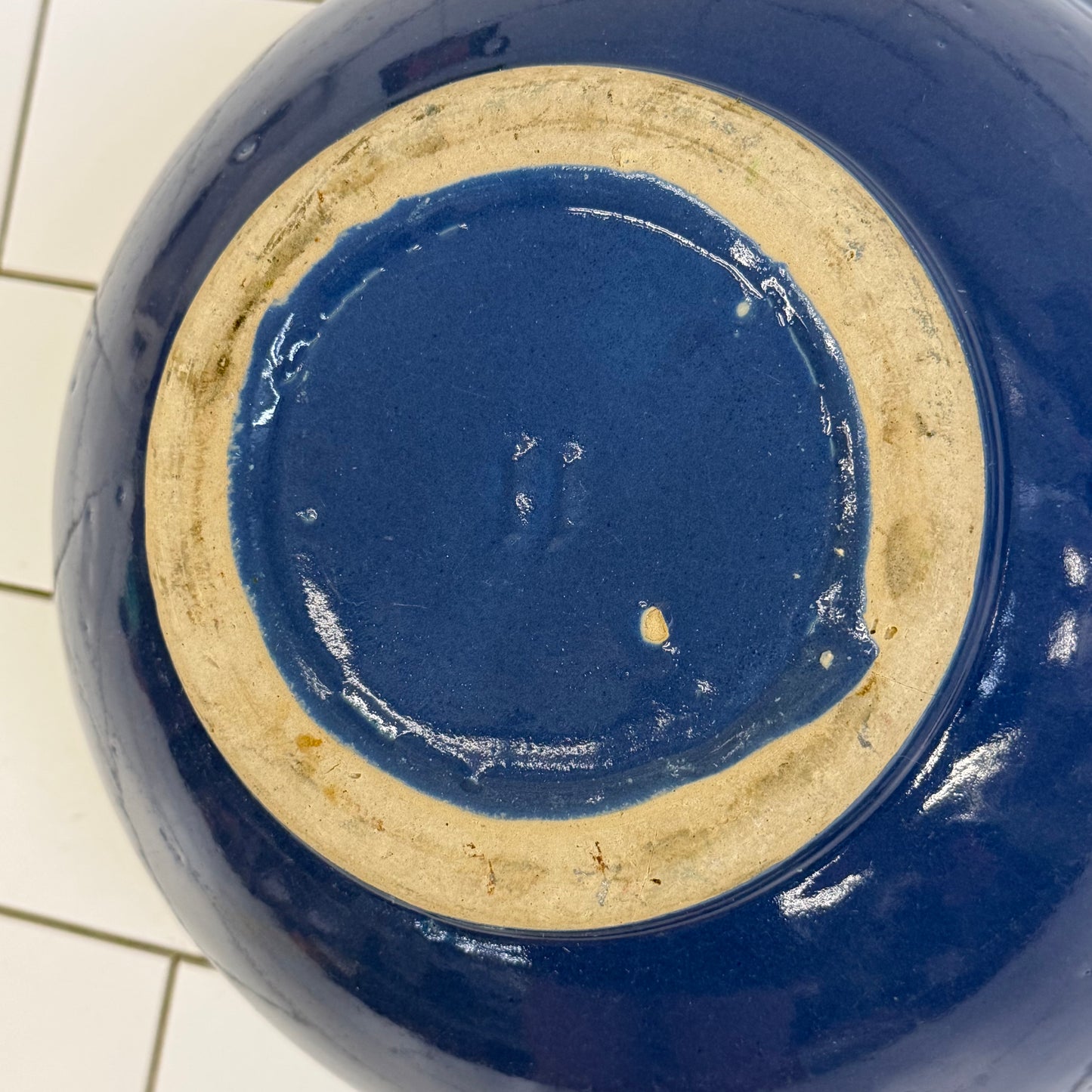 Blue White Stoneware Farmhouse Mixing Bowl 1950s