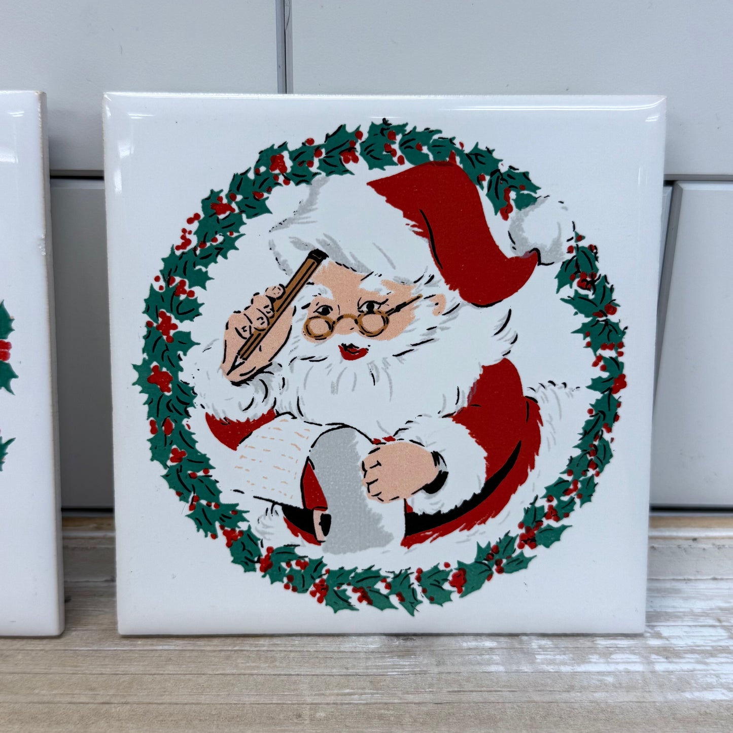 Jasco Christmas Ceramic Tile Trivets, Ceramic Set of 2 1981