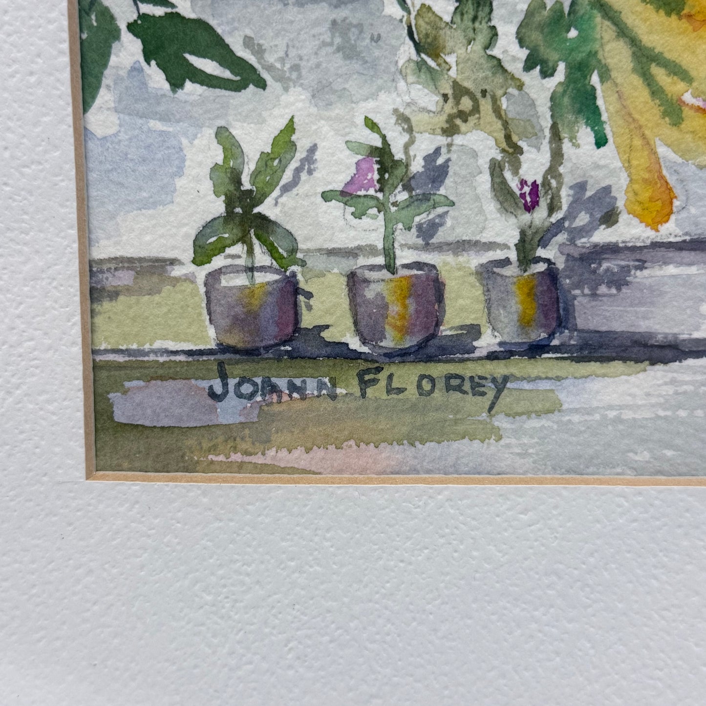 Cat on Steps Original Watercolor Signed Joann Florey Framed Art