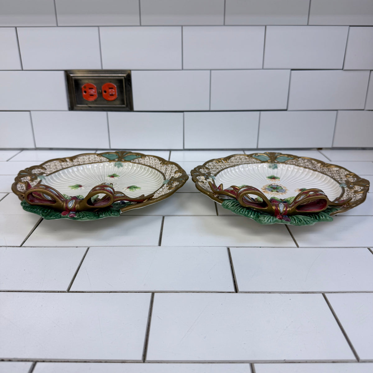 Fitz and Floyd Florentine Christmas Canapé Plates Set of 2