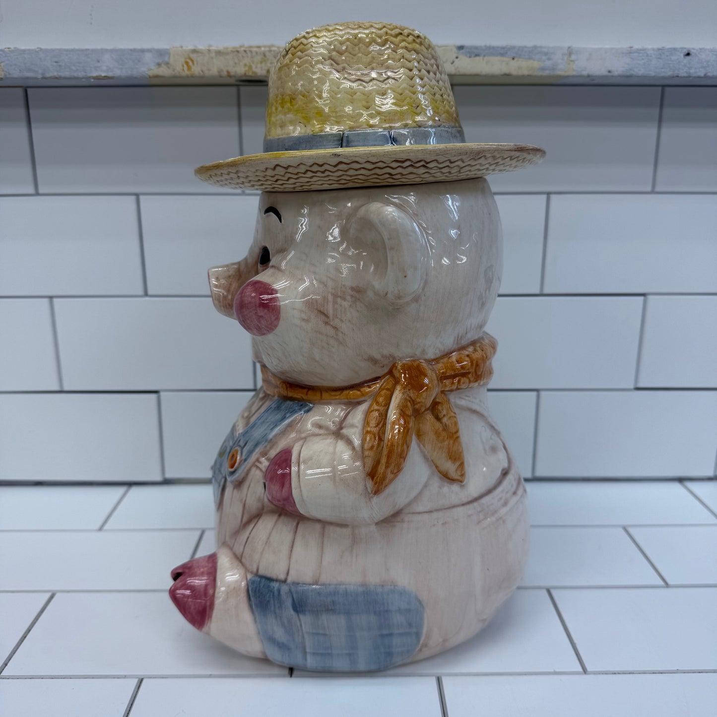 Treasure Craft Farmer Pig Cookie Jar, Ceramic 1960s