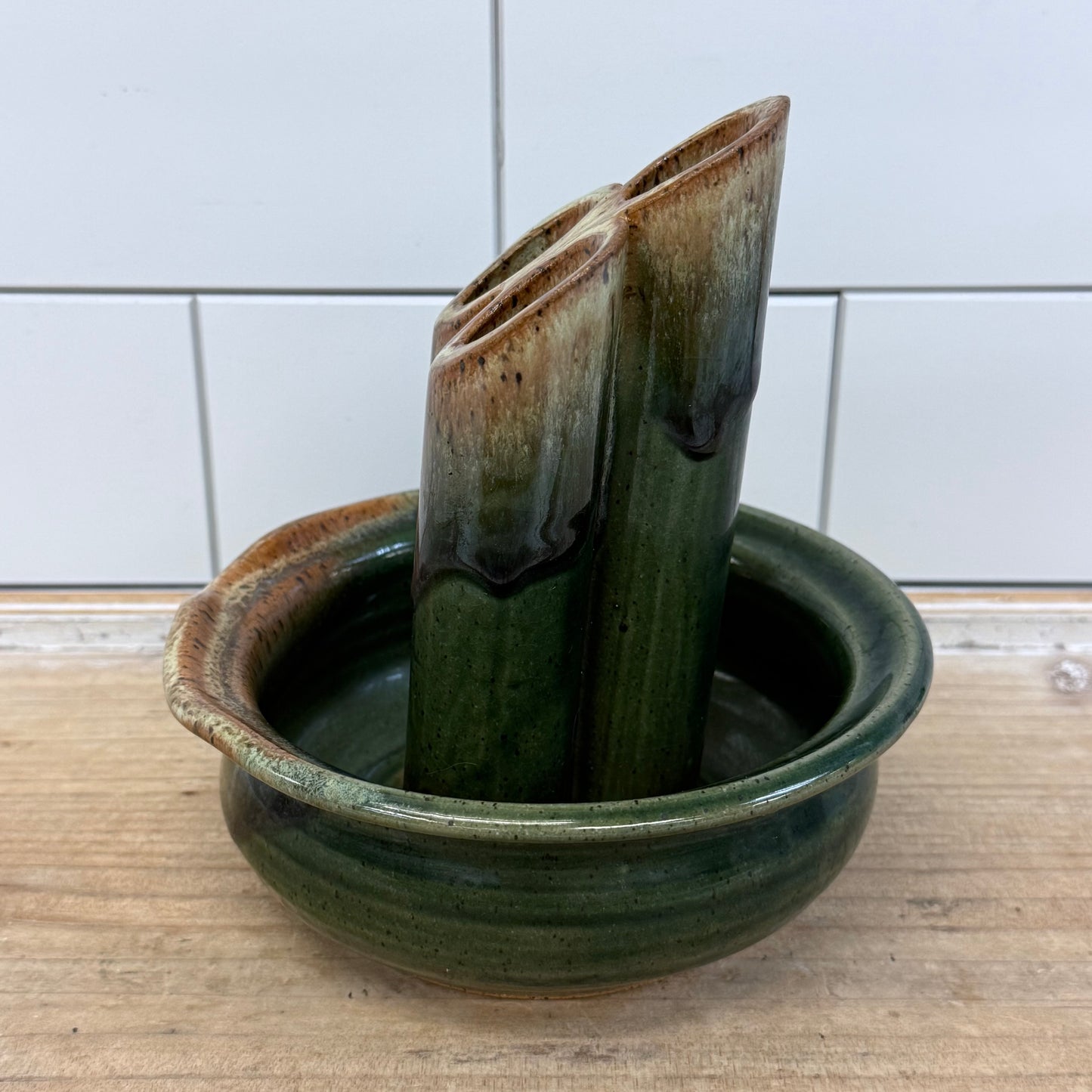 Garnett Studio Pottery Ikebana Vase Drip Glaze 1970s