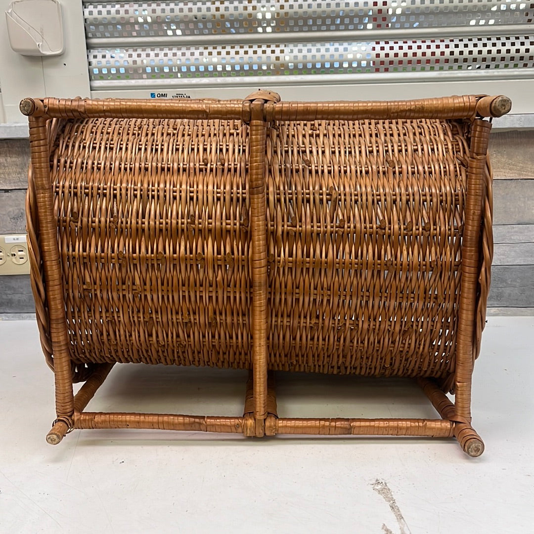 Vintage MCM Curved Wicker Firewood Rack, 1960s