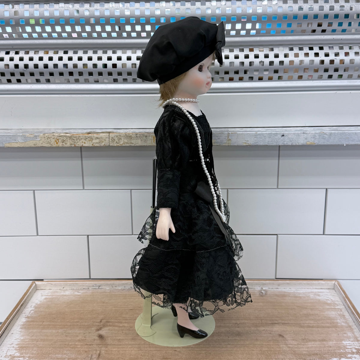 Porcelain Flapper Lady Doll Black Lace Dress