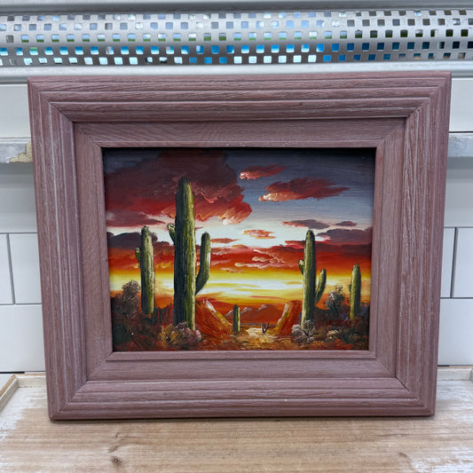 Desert Landscape Framed Original Oil Painting, Signed