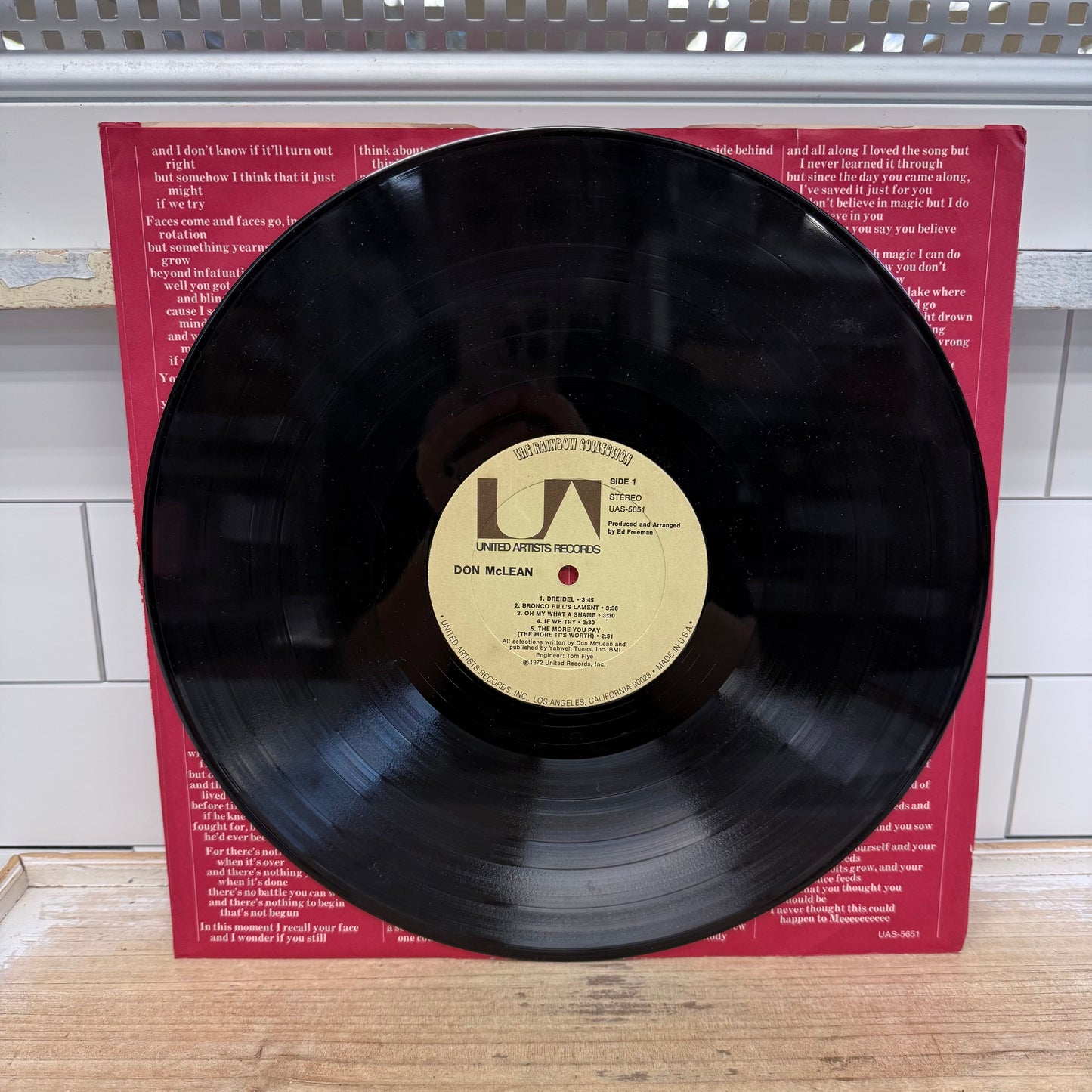 Don McLean Don McLean Vinyl Record LP 1972 UAS-5651