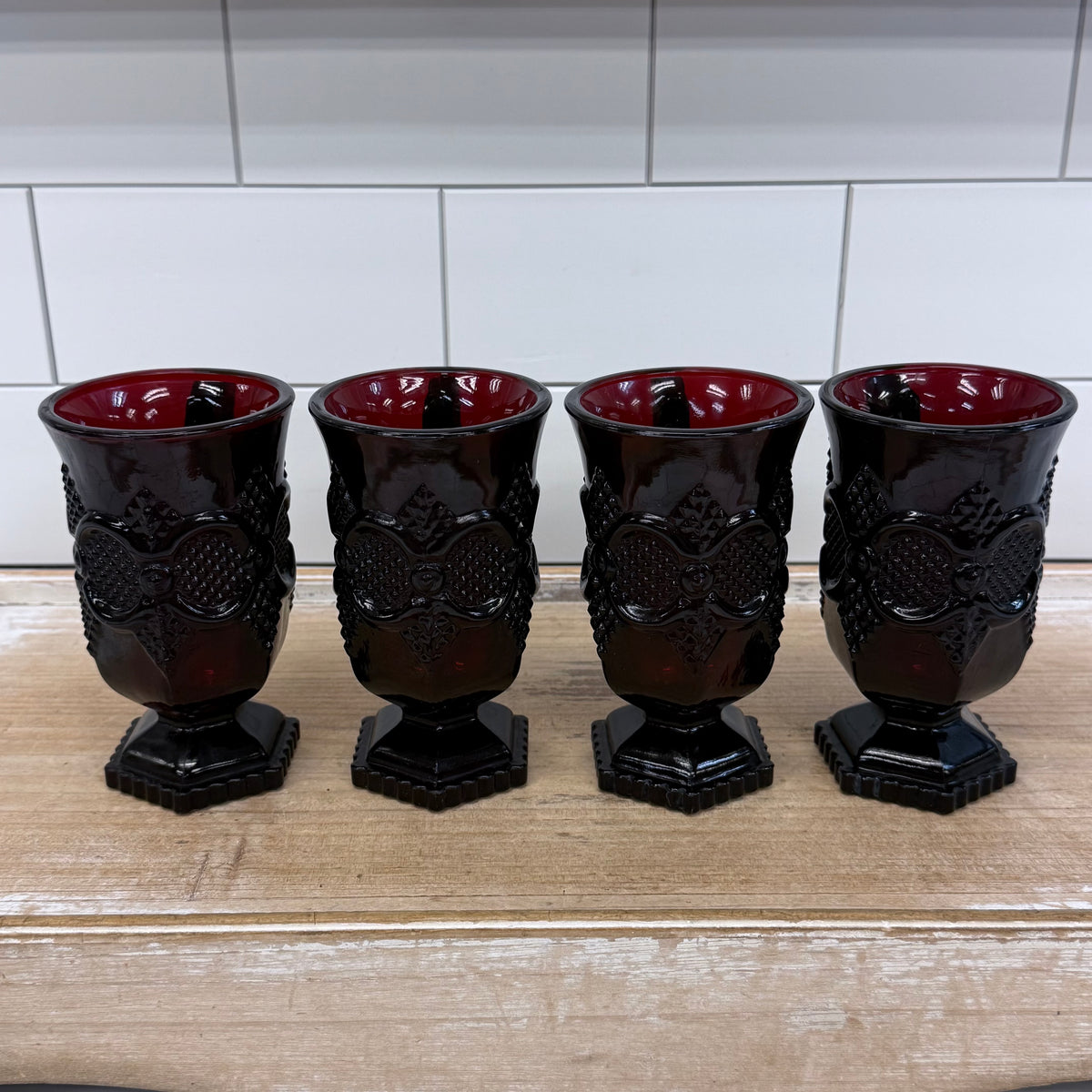 Avon Cape Cod Ruby Red Glass Mugs Set of 4
