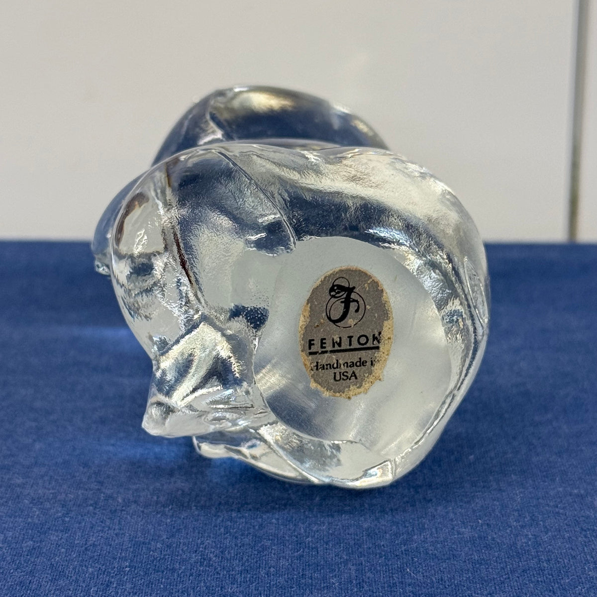 Fenton Clear Glass Teddy Bear Red Heart Figurine