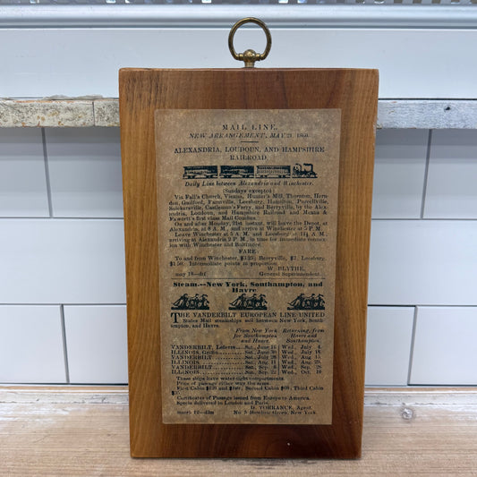 Virginia Railroad Timetable Antique 1860s