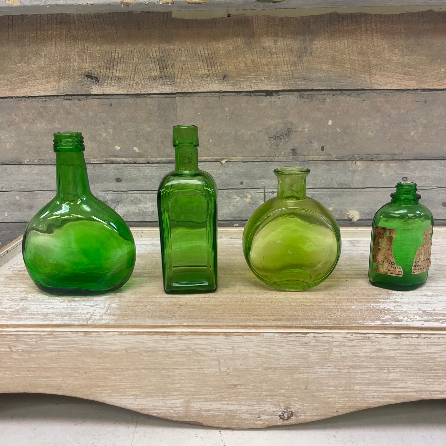 Green Glass Bottles, Lot of 4