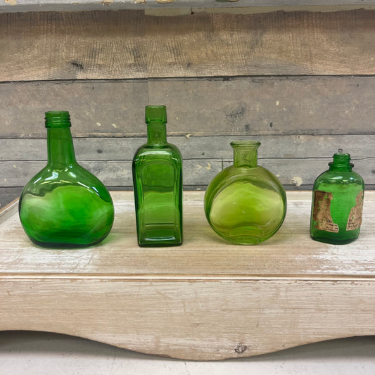Green Glass Bottles, Lot of 4