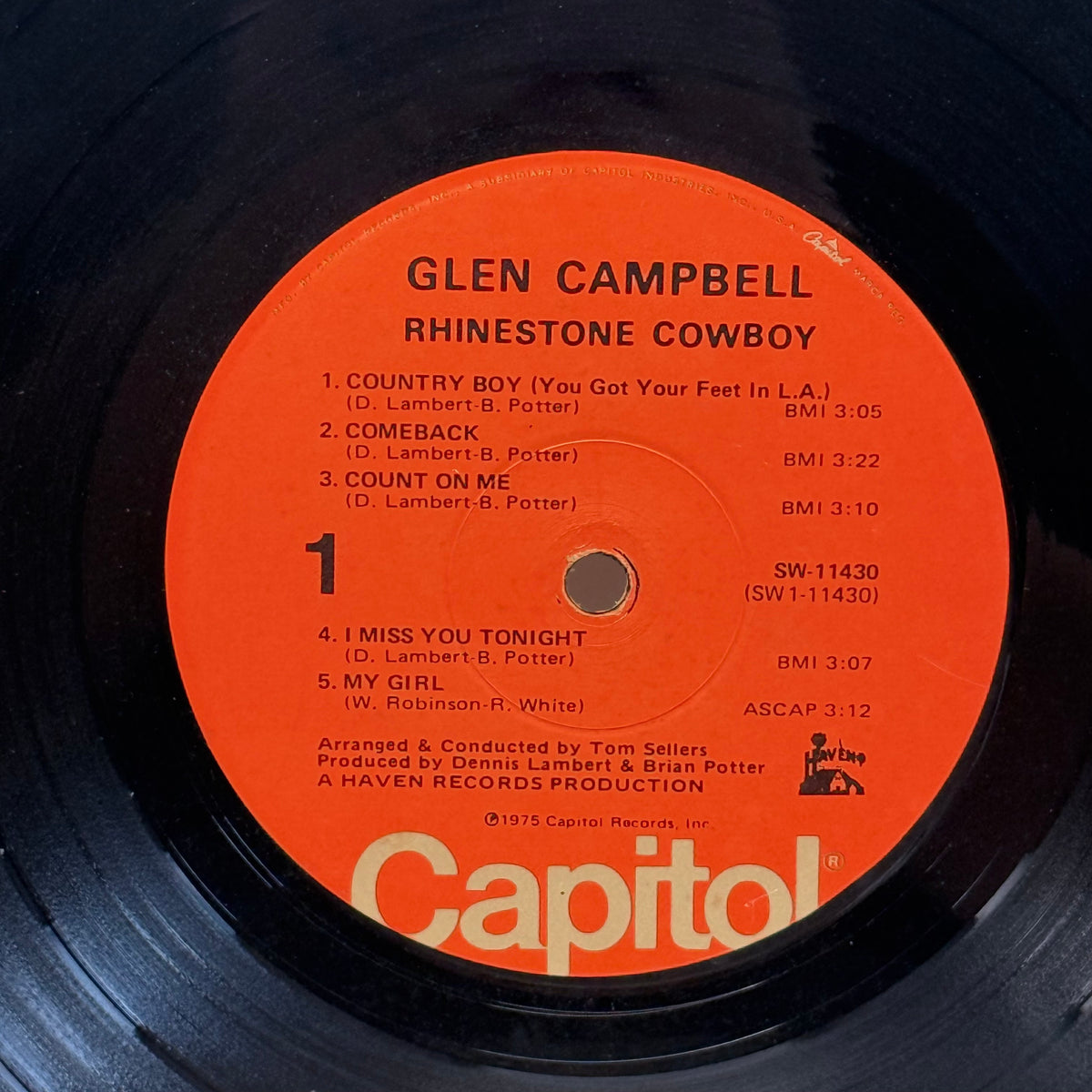 Glen Campbell Rhinestone Cowboy Vinyl Record, 1975 - SW-11430