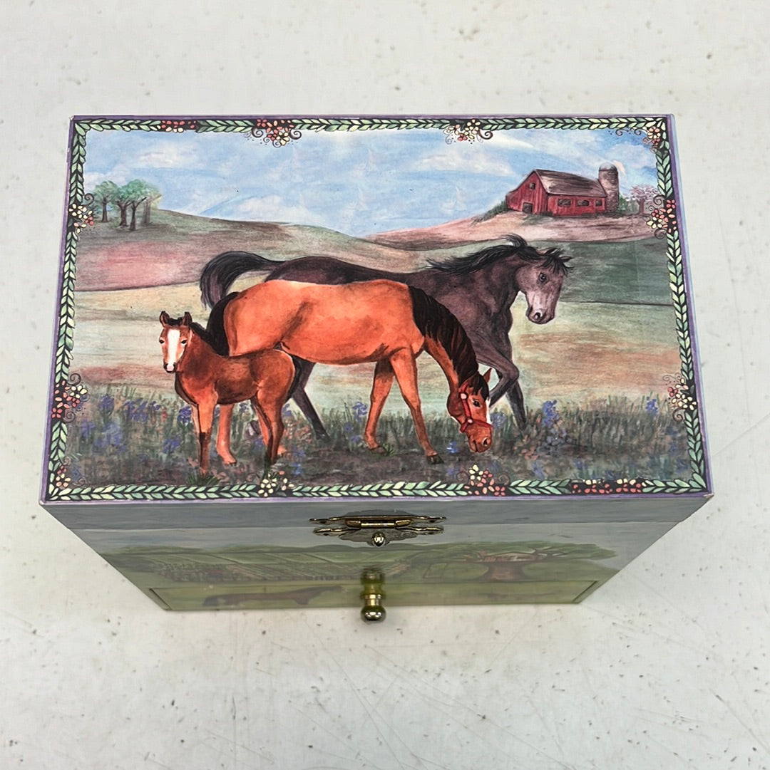 Enchantmints Music Jewelry Box Model #B1023, Horse Ranch