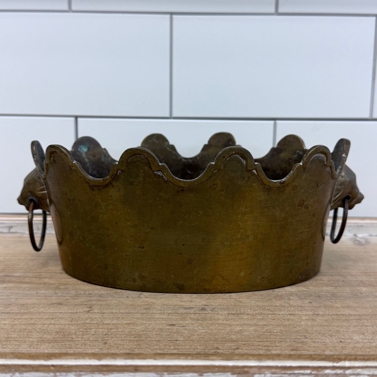 Brass Lion’s Head Cachepot Planter Vintage 1960s