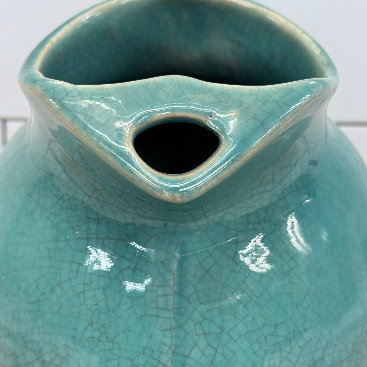 Turquoise Blue Crackle Glaze Ceramic Pottery Pitcher