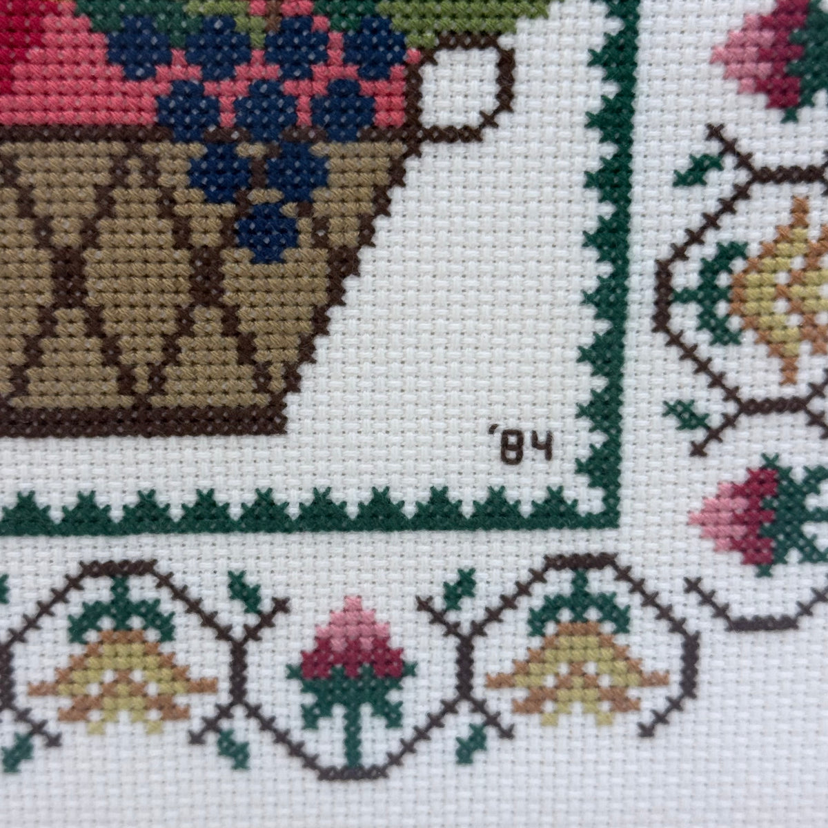 Fruit Basket Alphabet Sampler Cross Stitch Art 1984