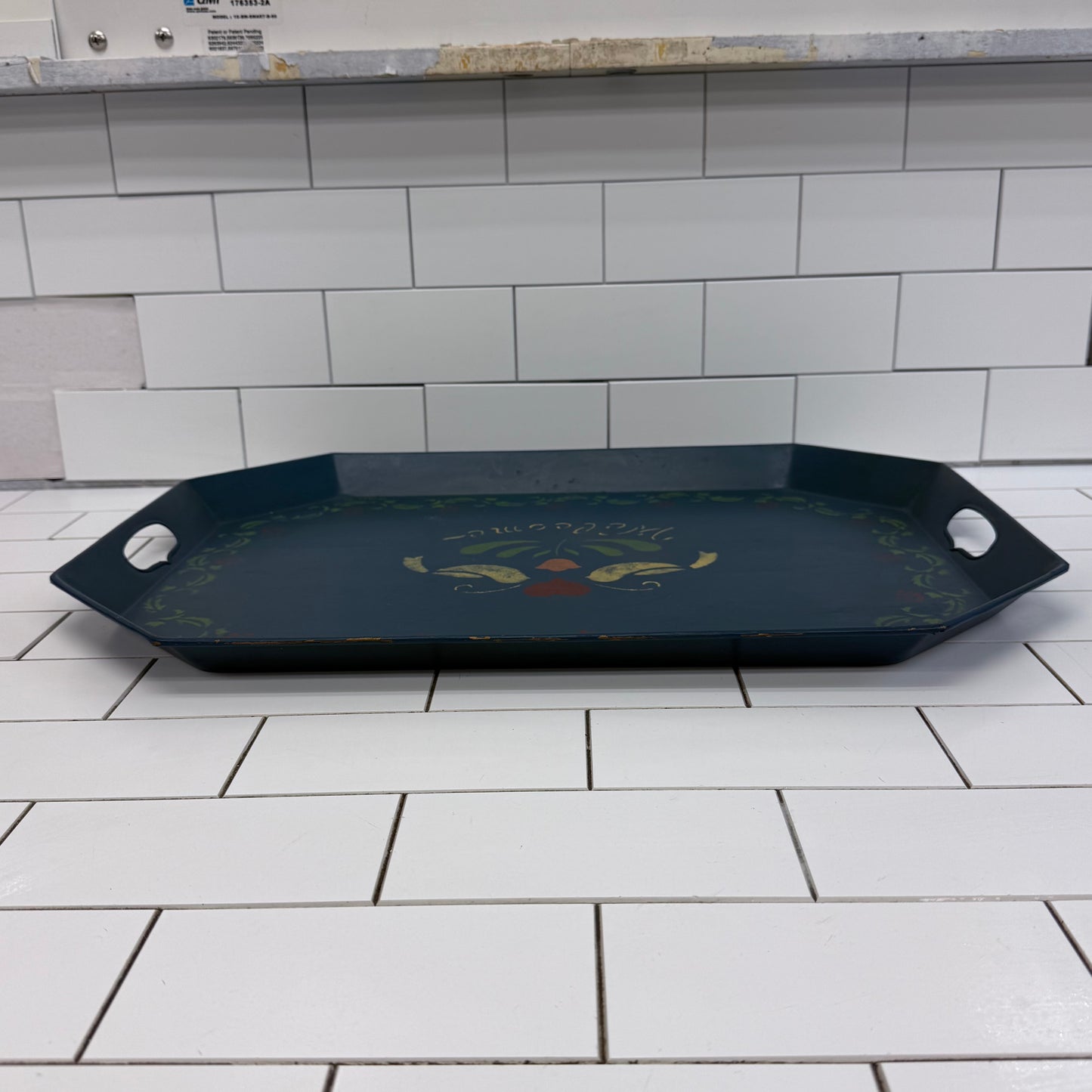 Vintage Folk Art Toleware Serving Tray Signed 1985