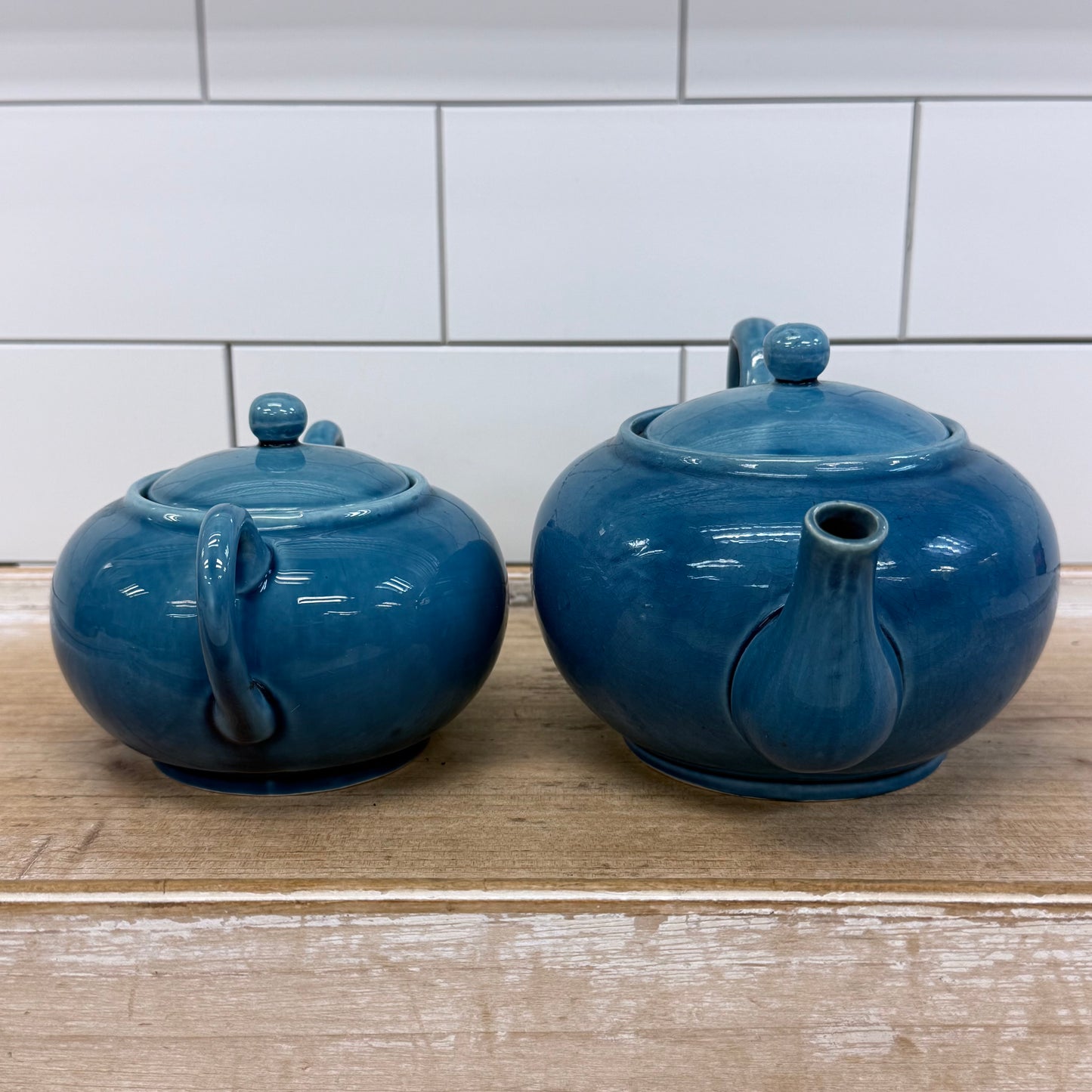 Japanese Blue Glazed Porcelain Tea Set 18 Piece Mid Century