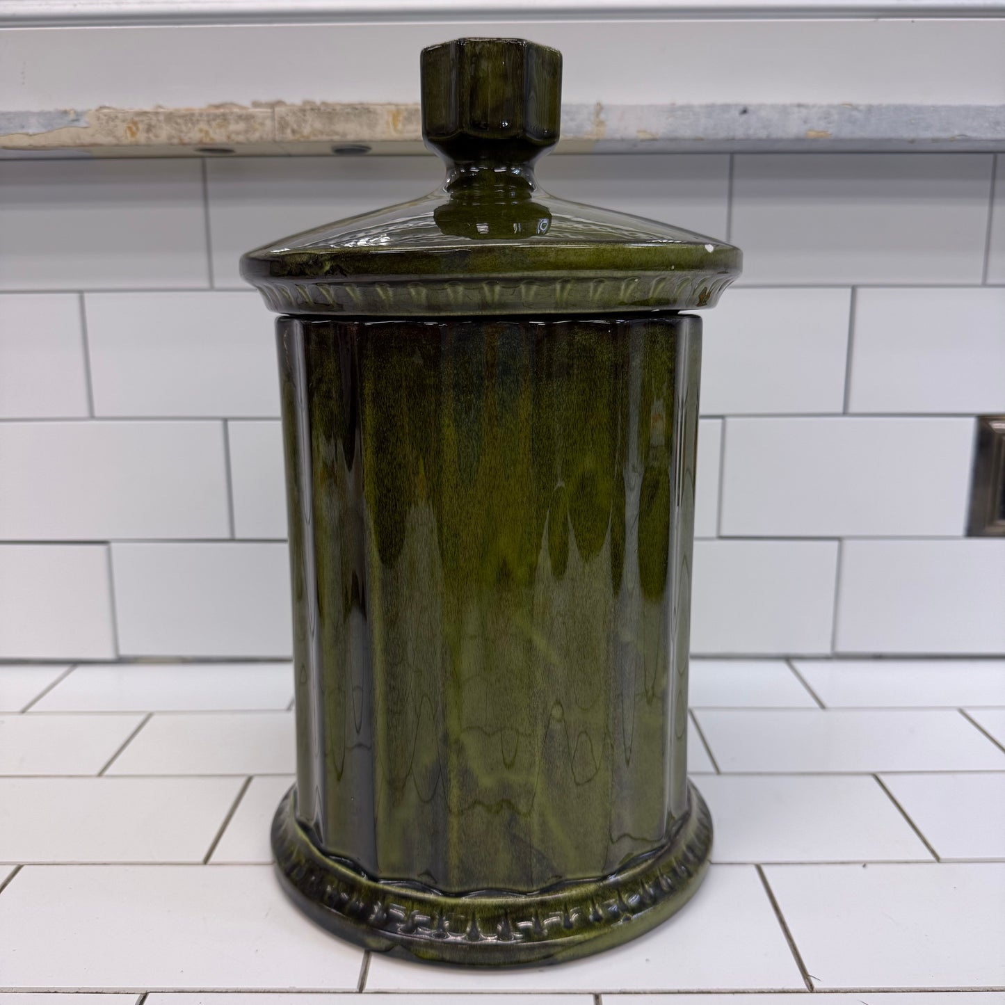 Green Drip Glaze Eagle Cookie Jar #2925 Ceramic Canister