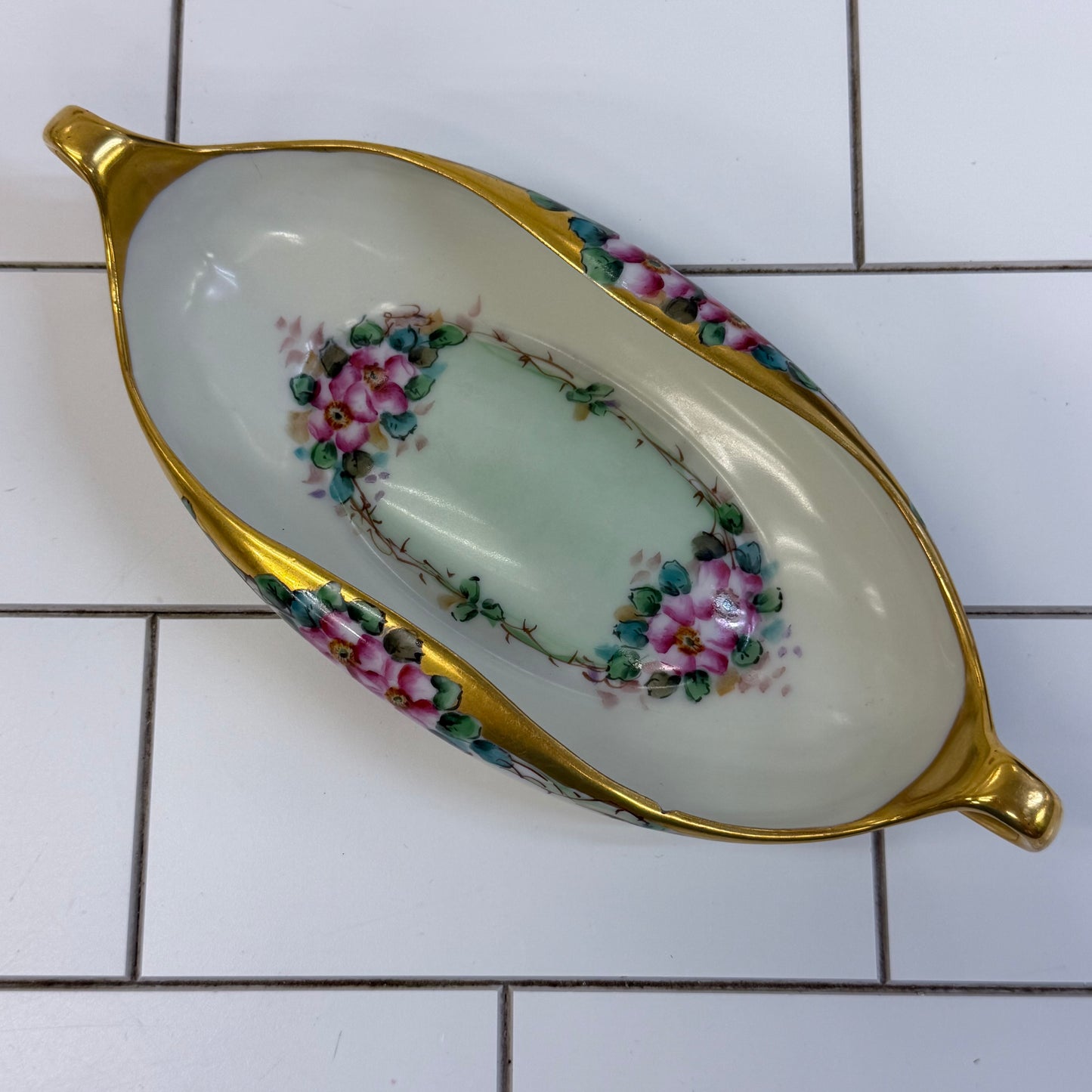 E.H. Heinrich Bavarian Floral Porcelain Relish Dish 1920s