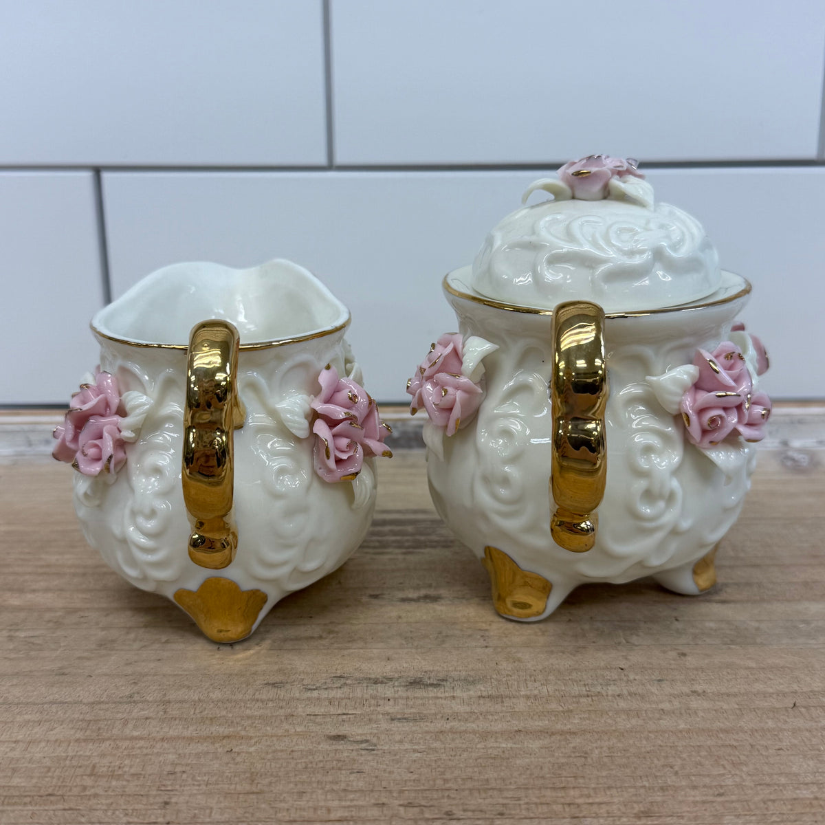 Cracker Barrel Pink Rose Porcelain Tea Set 1980s