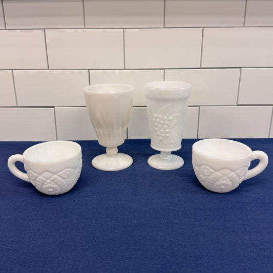 Milk Glass Drinkware Lot McKee Anchor Hocking Hazel-Atlas Vintage 1960s