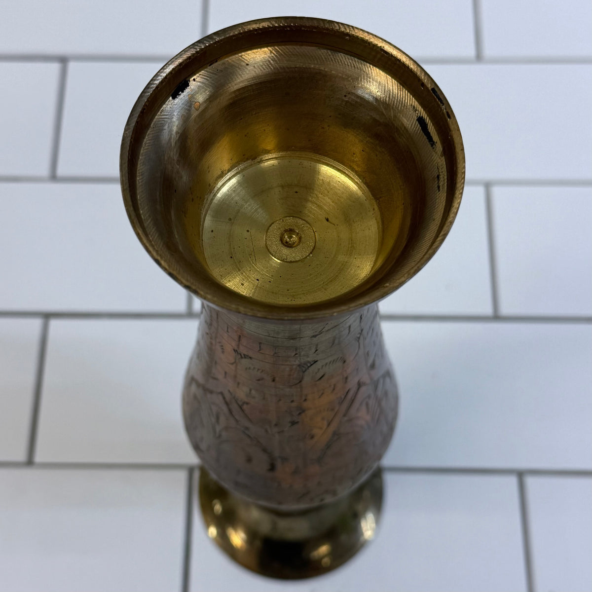 Vintage Indian Engraved Brass Pitcher & Vase Set 1960s–70s
