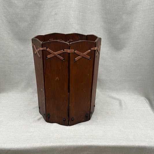 Vintage Wooden Arts and Crafts Waste Basket