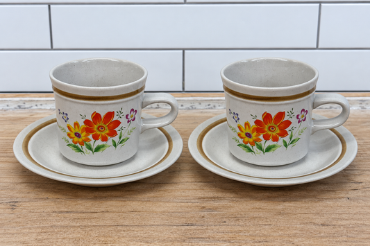 Mikasa Spring Florals Set of 2 Cups & Saucers 1970s