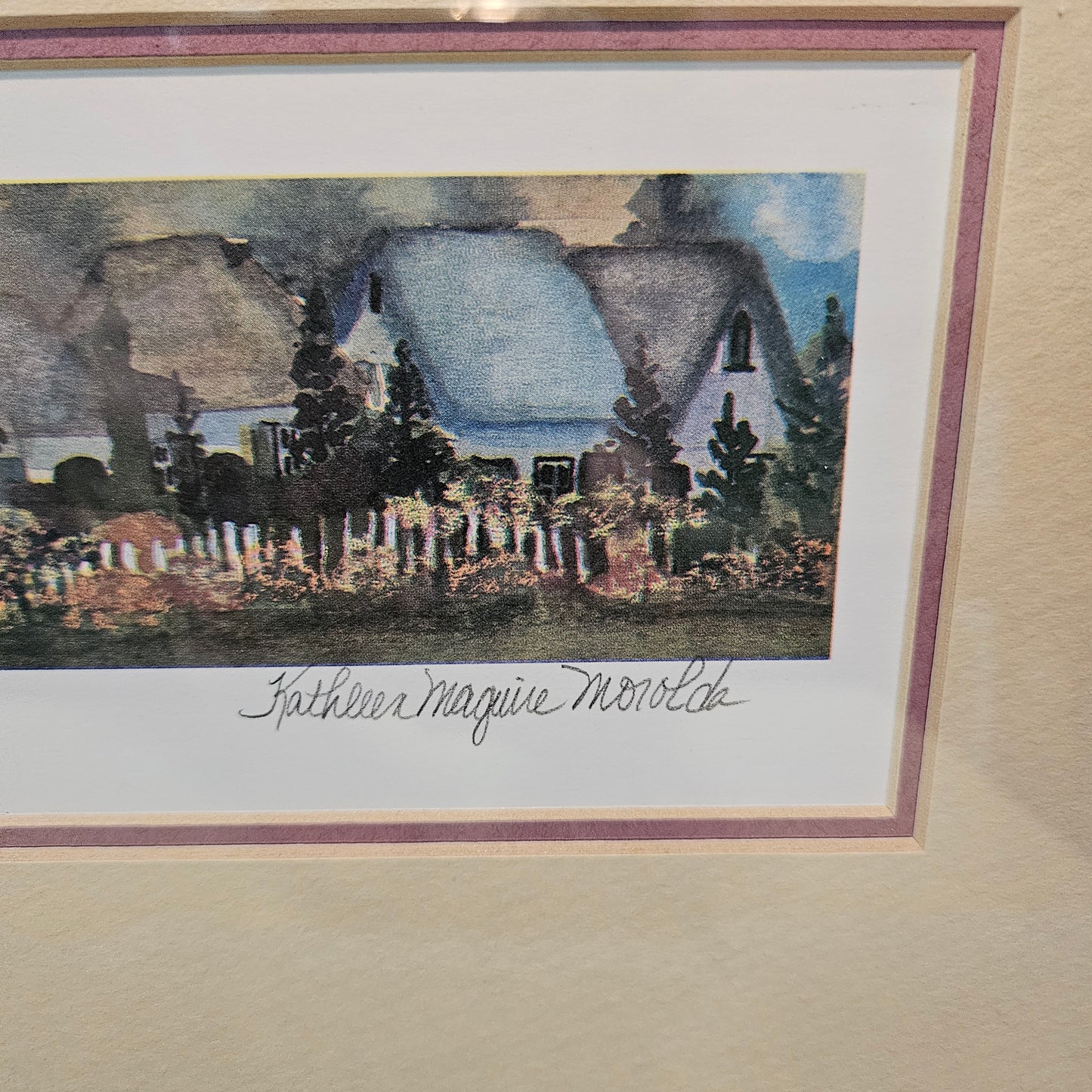 Kathleen Maguire Morolda  "Cottages" Lithograph Signed, 1980s